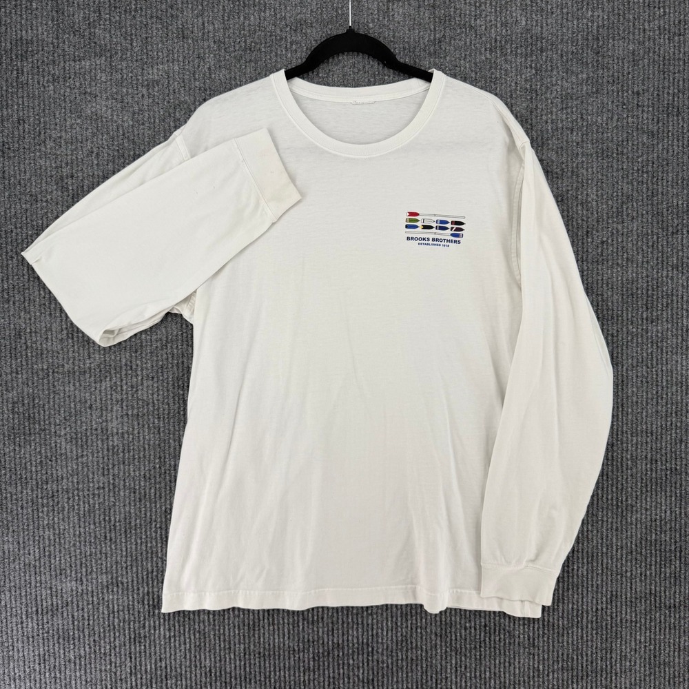 Brooks Brothers long sleeve crew neck t-shirt mens XL white nautical preppy